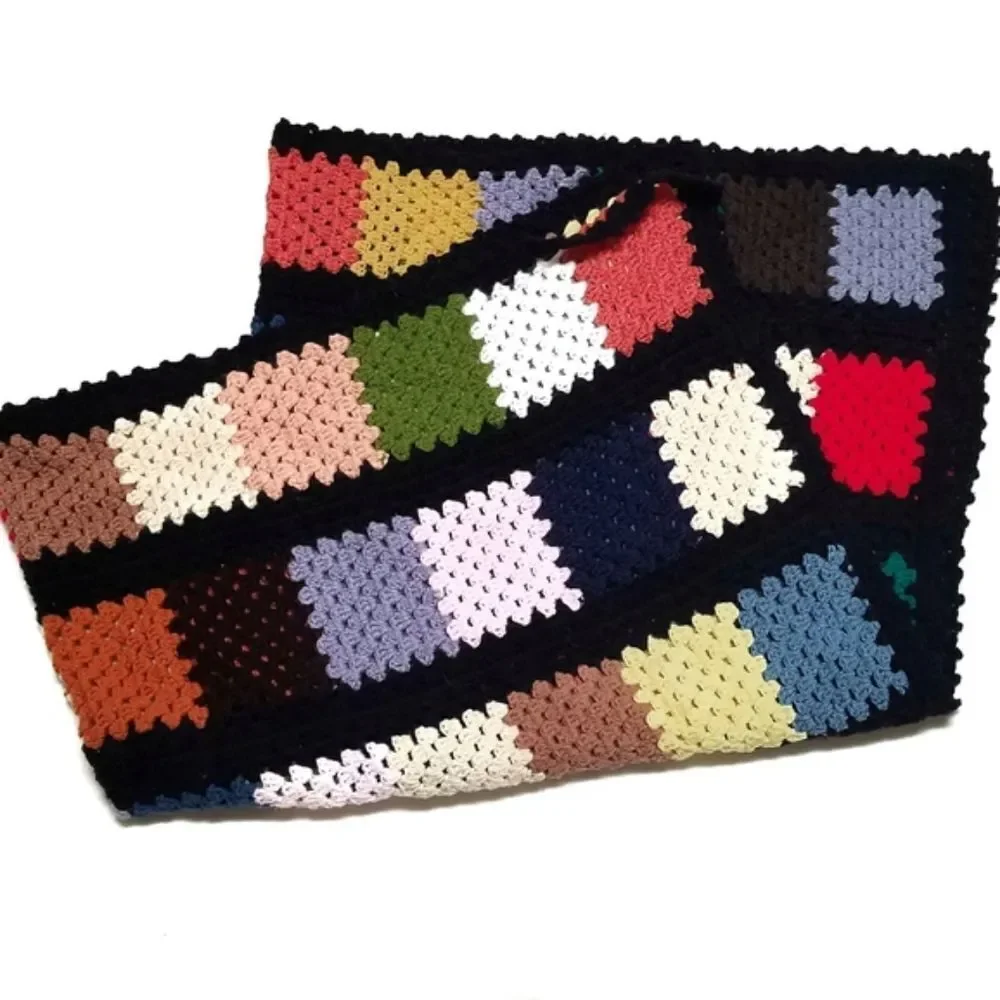 VINTAGE Multicolor Granny Square Crochet Afghan
